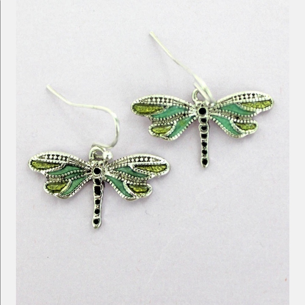 🌻BOGO NEW Dragonfly Multi Green Epoxy Wire Earrings